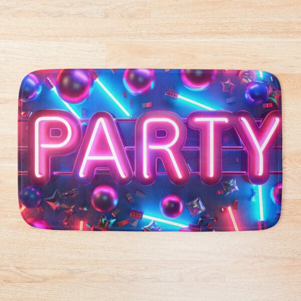 Item preview, Vibrant purple neon PARTY sign in retro 90s style glowing maximalist background AI Generated content designed and sold by dvoevnore.
