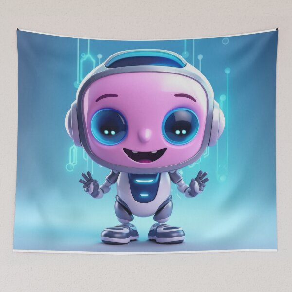 Item preview, Cute robot friendly digital assistant character with glowing blue lights, AI generated designed and sold by dvoevnore.