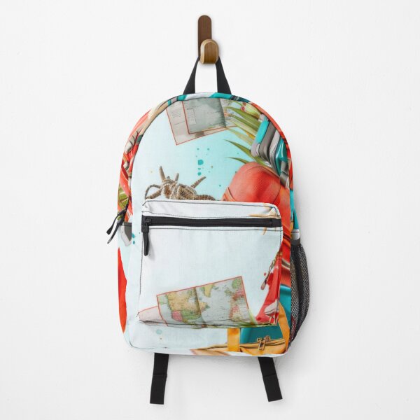 Item preview, Summer vacations concept with floating travel suitcases, hats and beach items, AI generated designed and sold by dvoevnore.