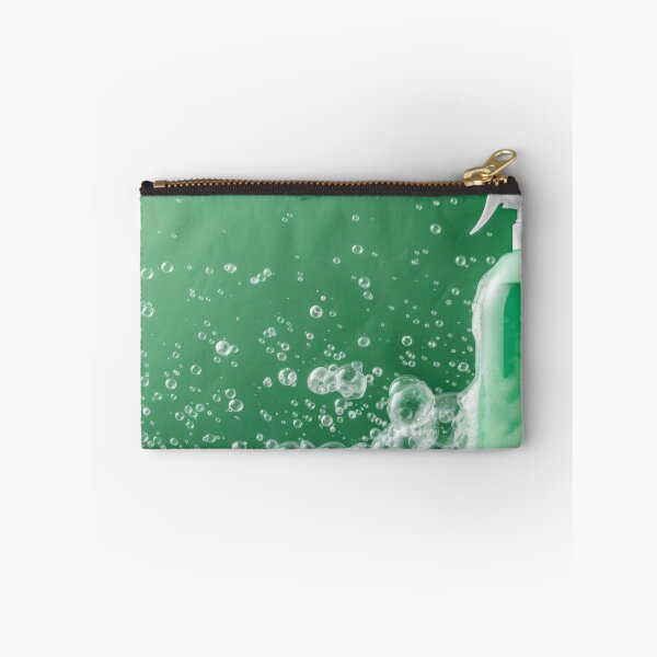 Item preview, Spray bottle with green liquid and foam on green background, AI Generated designed and sold by dvoevnore.