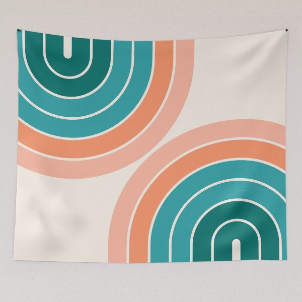 Item preview, Midcentury Modern Geometric Rainbow 11 in eclectic boho teal orange designed and sold by nineFlorals.