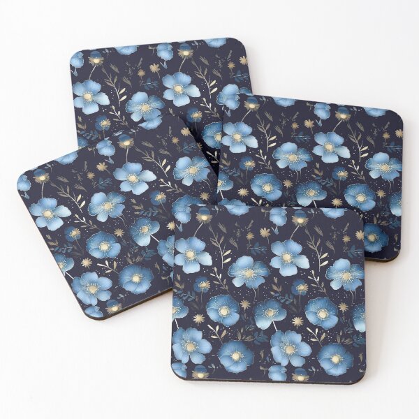 Item preview, elegant blue flora pattern print designed and sold by DREAMYOND.