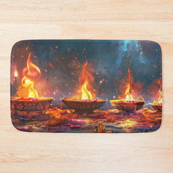 Item preview, Oil lamps with burning flames surrounded by flower petals, background, AI Generated designed and sold by dvoevnore.