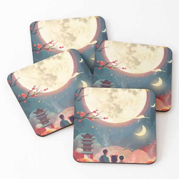 Item preview, Full moon night scene with silhouettes of people and bunny, AI Generated designed and sold by dvoevnore.