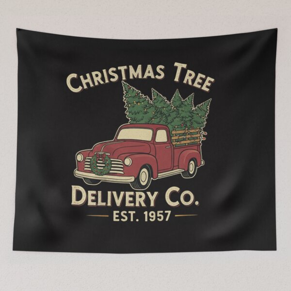 Item preview, Vintage Christmas Tree Delivery Truck T-Shirt – Retro Pine Tree Pickup with Lights & Wreath on Black Tee designed and sold by ZyxDes.
