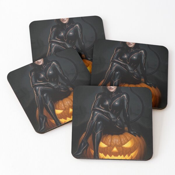 Item preview, Cassandra Kaine latex black cat bodysuit pumpkin designed and sold by CathryneDelamort.