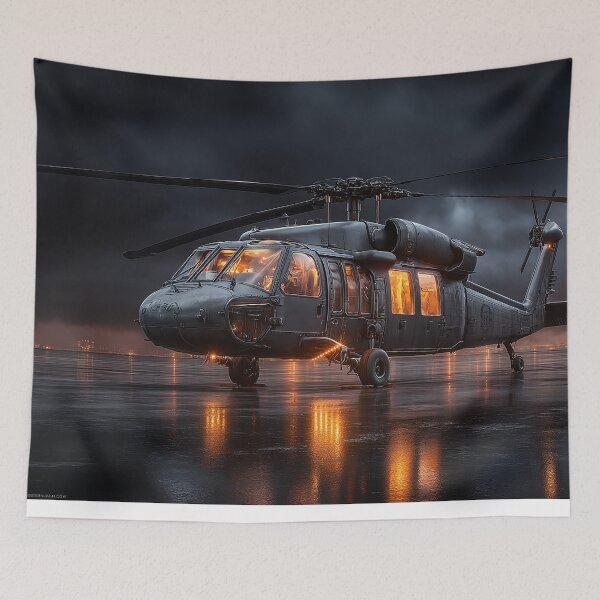 Item preview, American Black Hawk During Maintenance at the Battlefield in Low Light designed and sold by Skyframe Aviation.