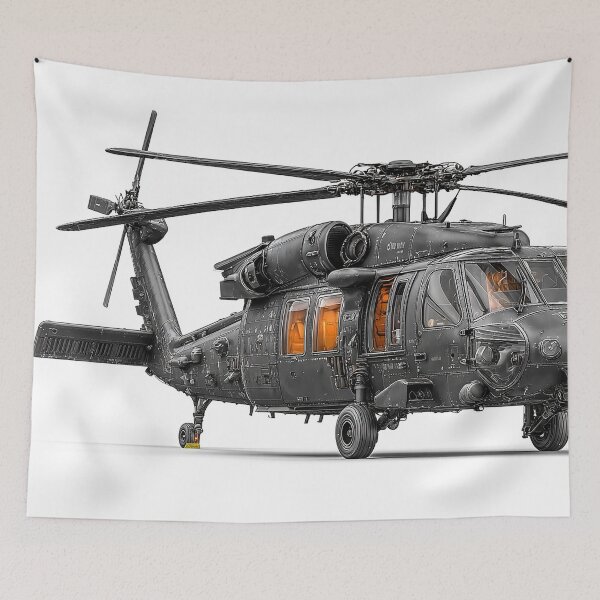 Item preview, The Black Hawk Awaiting Deployment at a Remote Landing Zone during Training designed and sold by Skyframe Aviation.