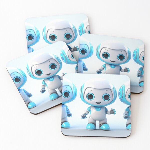 Item preview, Three Cute robot friendly digital assistant character with glowing blue lights, AI generated designed and sold by dvoevnore.