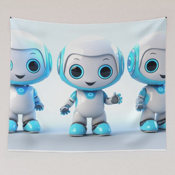 Item preview, Three Cute robot friendly digital assistant character with glowing blue lights, AI generated designed and sold by dvoevnore.