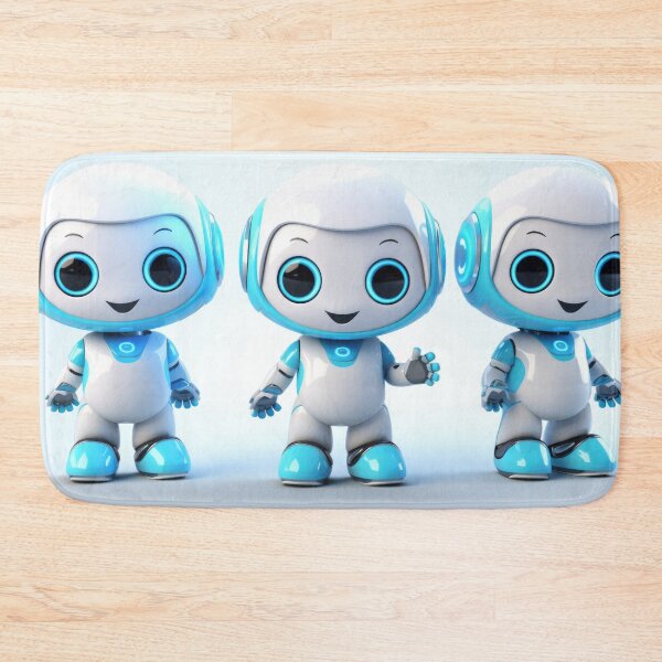 Item preview, Three Cute robot friendly digital assistant character with glowing blue lights, AI generated designed and sold by dvoevnore.
