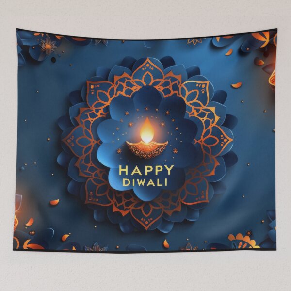 Item preview, Happy Diwali text with floral mandala art and decorative elements, background, AI Generated designed and sold by dvoevnore.