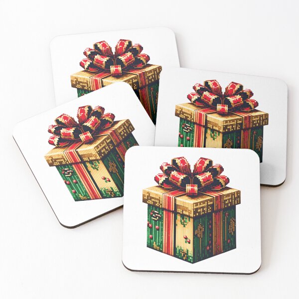 Item preview, Cute Pixel Christmas Gift Box with Gold Ribbon designed and sold by BankMano.