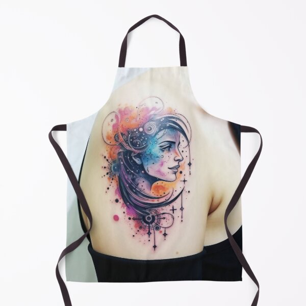 Item preview, Colorful tattoo of woman with long hair and sun on shoulder, celestial theme, AI generated designed and sold by dvoevnore.