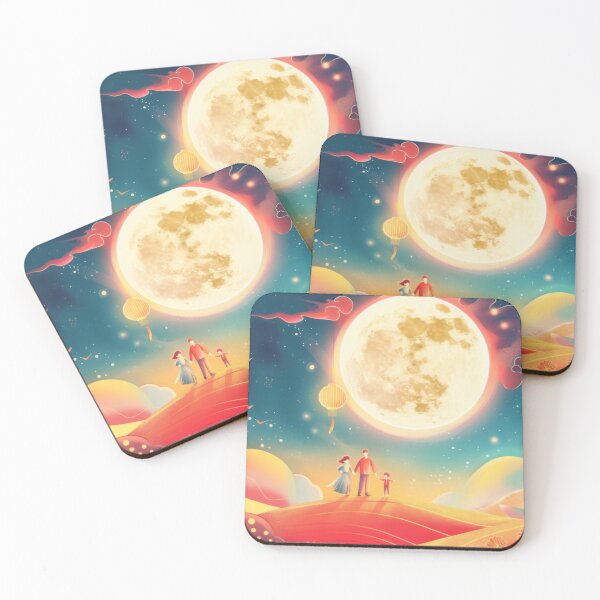 Item preview, Full moon night scene with silhouettes of people and bunny, AI Generated designed and sold by dvoevnore.
