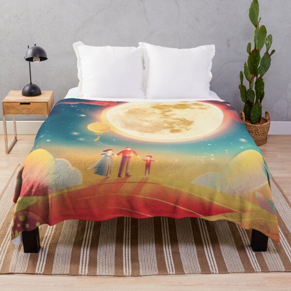 Item preview, Full moon night scene with silhouettes of people and bunny, AI Generated designed and sold by dvoevnore.