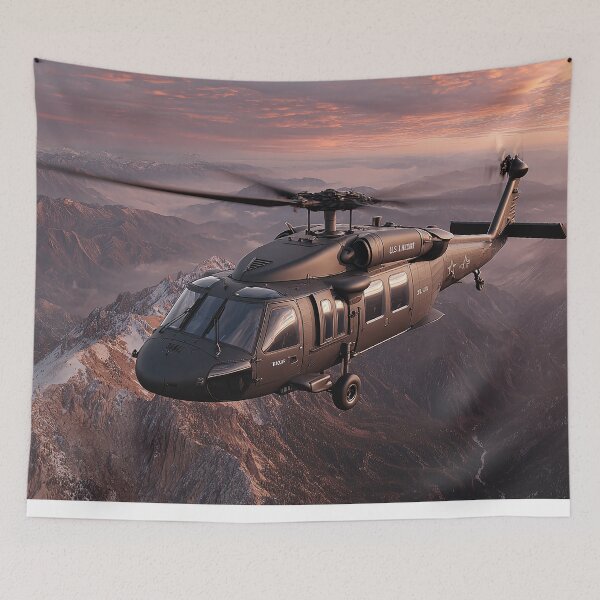 Item preview, UH60 Black Hawk In Flight Over Mountain Terrain during Training designed and sold by Skyframe Aviation.