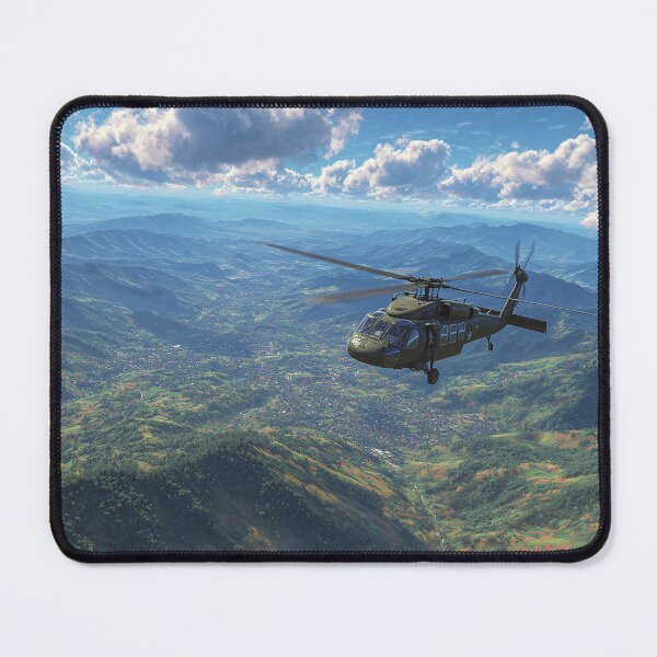 Item preview, Combat Black Hawk Landing at Mountain Terrain under Stormy Clouds designed and sold by Skyframe Aviation.