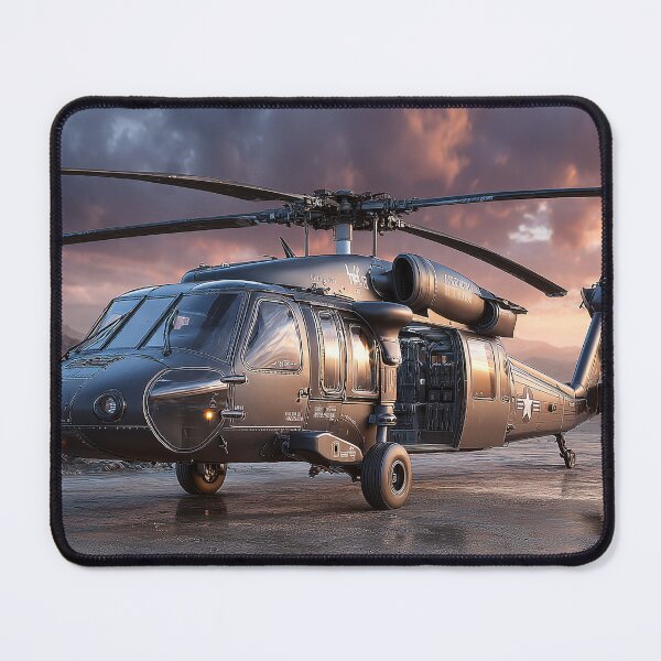 Item preview, Military Black Hawk Awaiting Deployment at Urban Skies amidst Rising Dust designed and sold by Skyframe Aviation.
