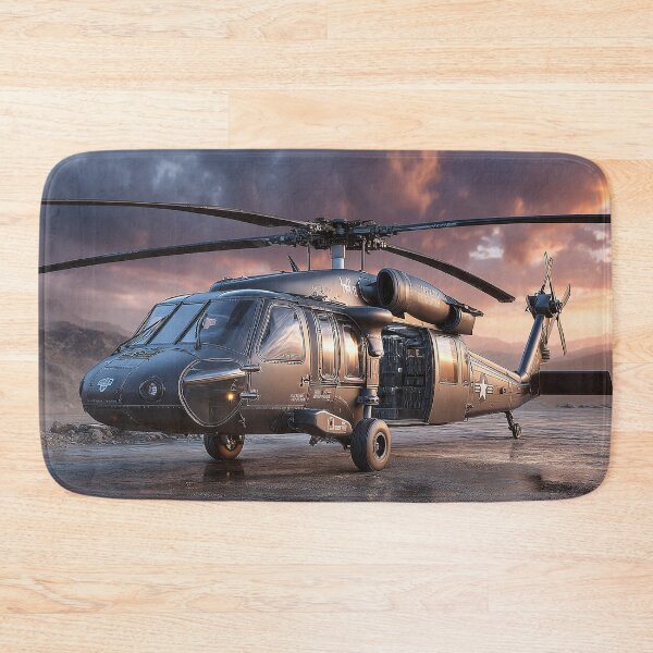 Item preview, Military Black Hawk Awaiting Deployment at Urban Skies amidst Rising Dust designed and sold by Skyframe Aviation.