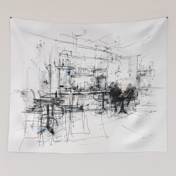 Item preview, Abstract Restaurant Interior Sketch — Modern Line Art Design designed and sold by SleekLineSketches.
