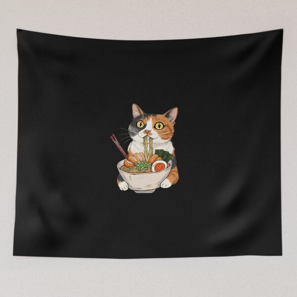 Item preview, Kawaii Calico Cat Eating Ramen  designed and sold by dudelinart.