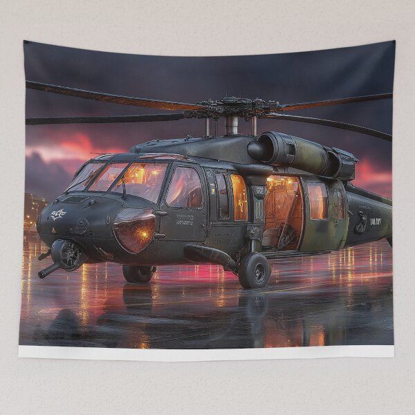 Item preview, Military Black Hawk Stationed at the Forward Operating Base with Blades Turning designed and sold by Skyframe Aviation.
