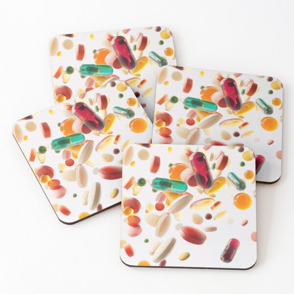 Item preview, Colorful pills and capsules falling in mid-air on white background, AI Generated designed and sold by dvoevnore.