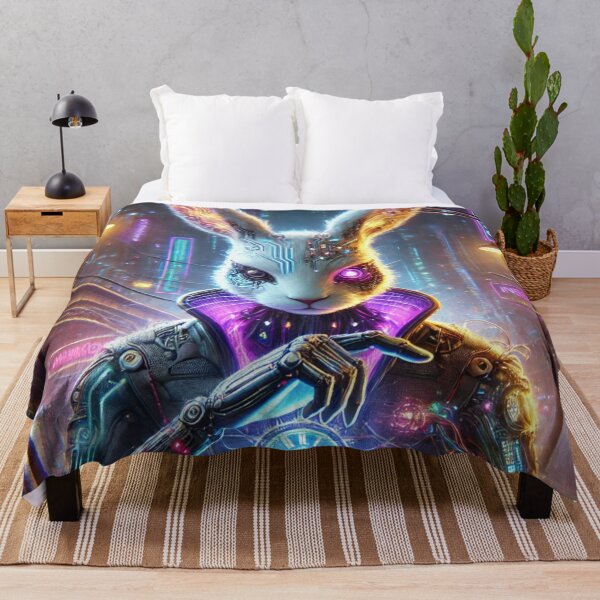 Item preview, Neon Cyber Rabbit – Guardian of Time in Futuristic City designed and sold by FusiTink.
