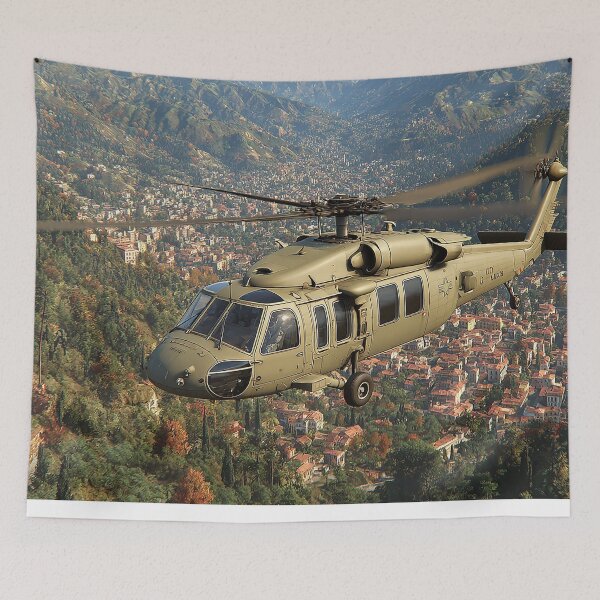 Item preview, Combat Black Hawk Cruising Over the Airfield with Blades Turning designed and sold by Skyframe Aviation.
