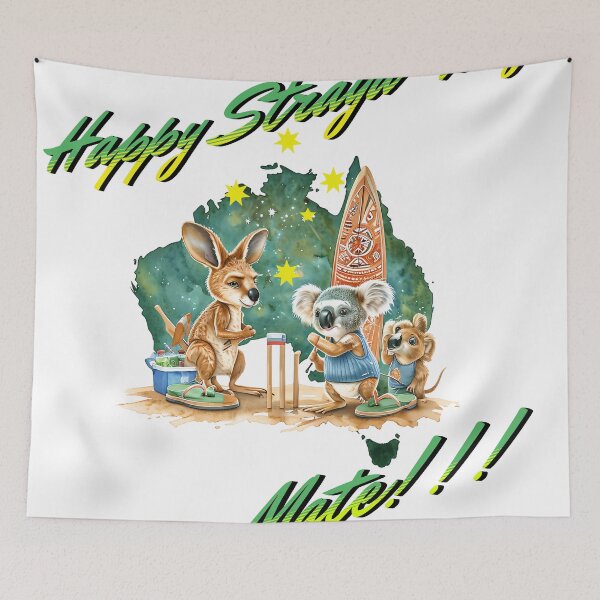 Item preview, Happy Straya Day Mate! Koala Kangaroo Cricket designed and sold by ArtisticDesignsbyLinda.