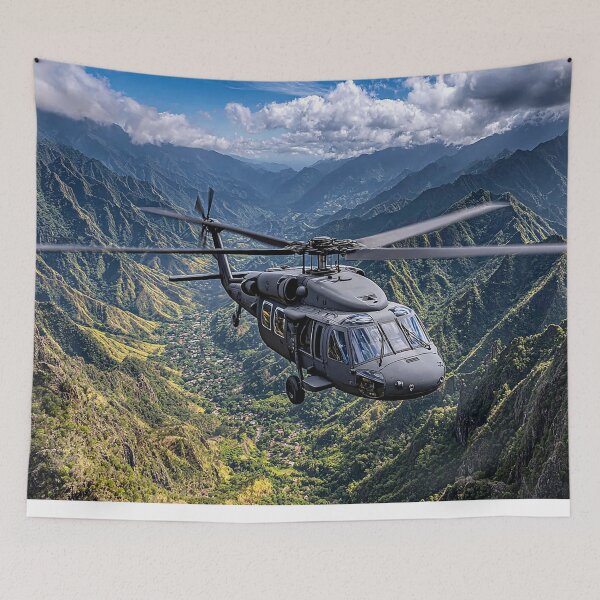 Item preview, Army UH60 Hovering Above the Valley Below in Bright Sun designed and sold by Skyframe Aviation.