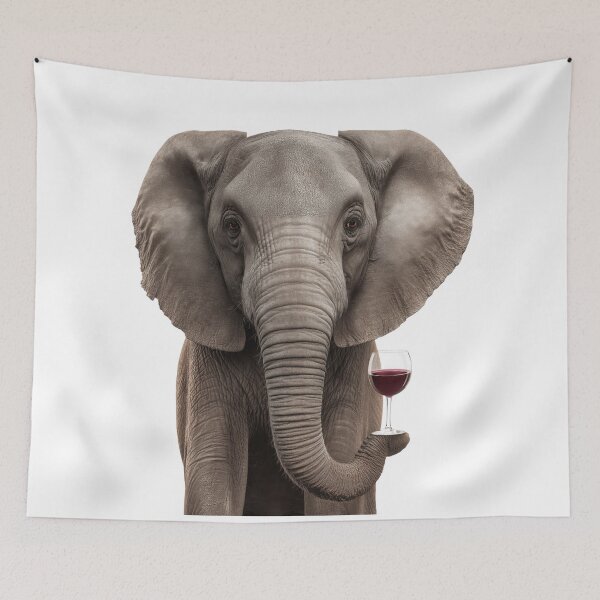 Item preview, Elephant Holding a Wine Glass – Majestic & Humorous Wildlife Art Print designed and sold by LazyOwlStore.