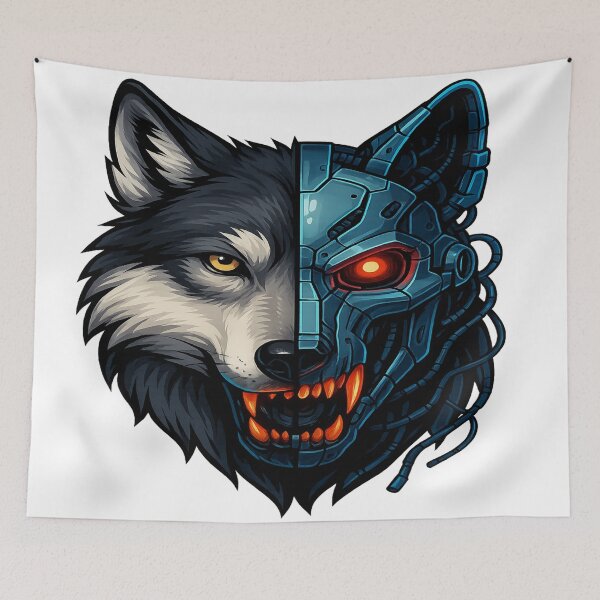 Item preview, Cyber Wolf Fusion – Neon Mecha Beast designed and sold by GlowAIDesigns.