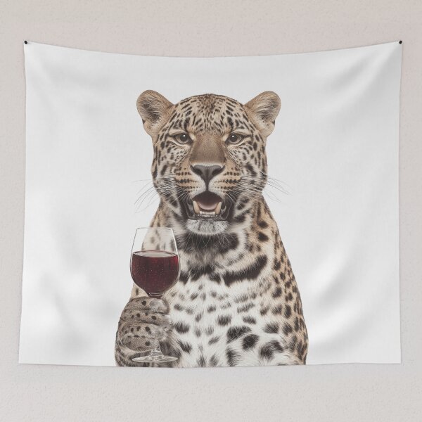 Item preview, Leopard Holding a Wine Glass – Elegant & Humorous Wild Cat Art designed and sold by LazyOwlStore.