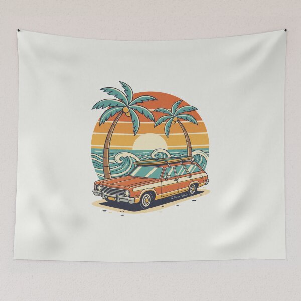 Item preview, Retro Surf Wagon at Sunset designed and sold by SoftgroveStudio.