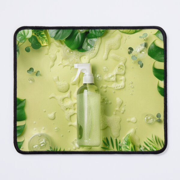 Item preview, Spray bottle with green leaves in nature background, AI Generated designed and sold by dvoevnore.