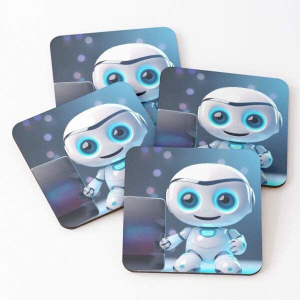 Item preview, Cute robot holding smartphone with glowing blue lights, AI generated designed and sold by dvoevnore.