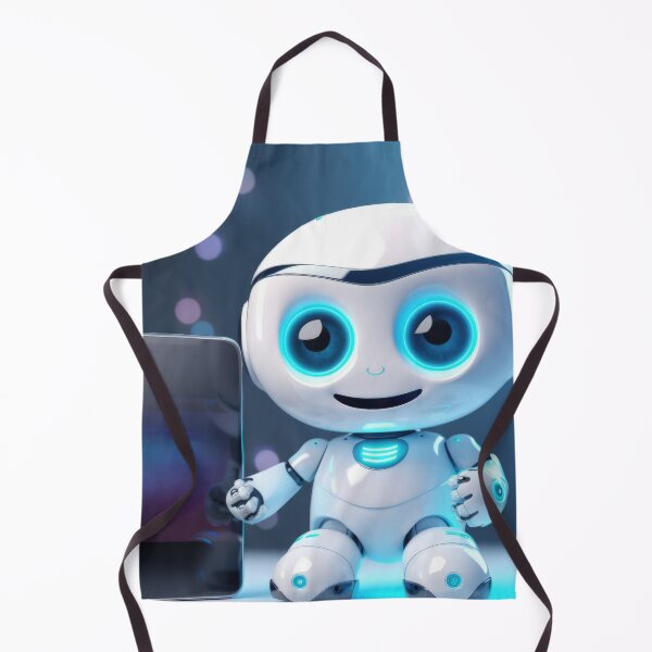 Item preview, Cute robot holding smartphone with glowing blue lights, AI generated designed and sold by dvoevnore.