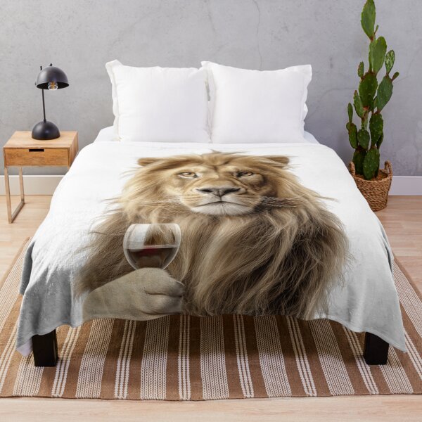 Item preview, Lion Holding a Wine Glass – Regal & Sophisticated Wildlife Art Print designed and sold by LazyOwlStore.