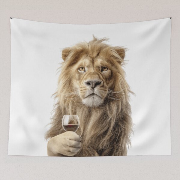 Item preview, Lion Holding a Wine Glass – Regal & Sophisticated Wildlife Art Print designed and sold by LazyOwlStore.