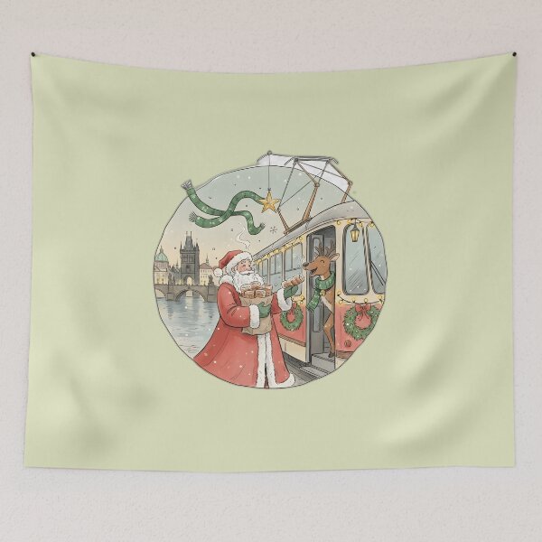 Item preview, Santa & Reindeer by Prague Tram at Charles Bridge designed and sold by FixwellStudio.