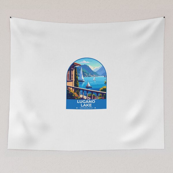 Item preview, Lugano Lake Switzerland Travel Sticker designed and sold by TulipaGraphics.