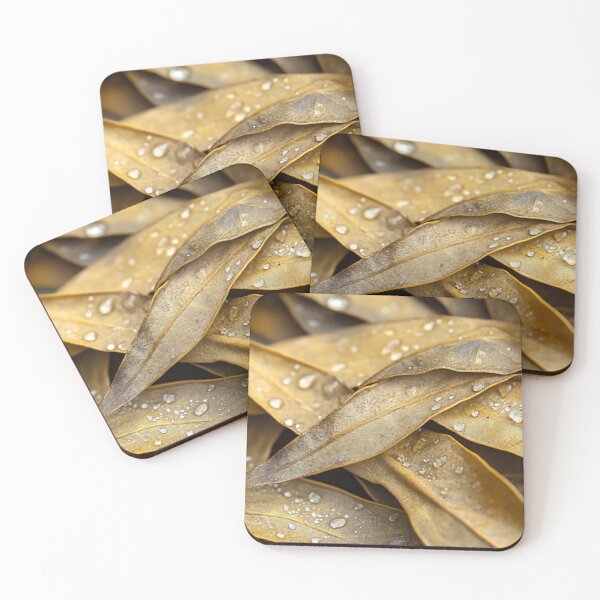 Item preview, Close-up of wet dried leaves resting on a surface, showcasing their texture and droplets, captured during late autumn designed and sold by anytka.