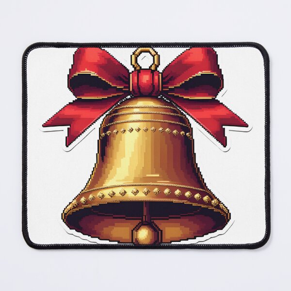 Item preview, Cute Pixel Golden Christmas Bell with Red Ribbon Bow designed and sold by BankMano.