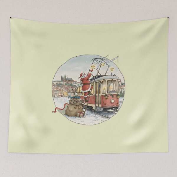 Item preview, Santa & Reindeer with Prague Tram Lanterns designed and sold by FixwellStudio.
