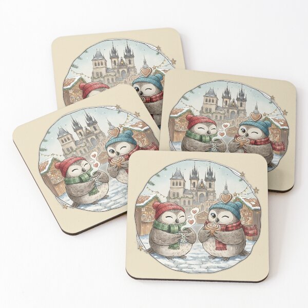 Item preview, Two Owls Christmas on Charles Bridge Prague  designed and sold by FixwellStudio.