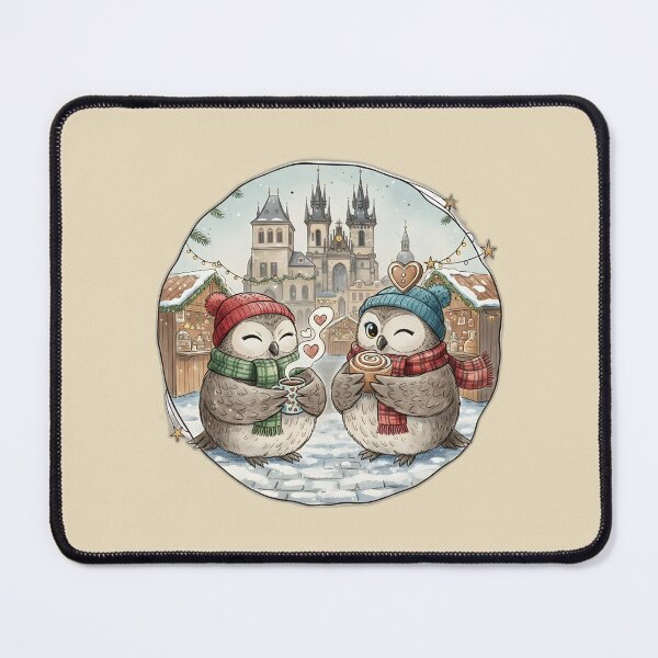 Item preview, Two Owls Christmas on Charles Bridge Prague designed and sold by FixwellStudio.