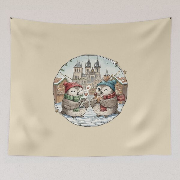 Item preview, Two Owls Christmas on Charles Bridge Prague  designed and sold by FixwellStudio.