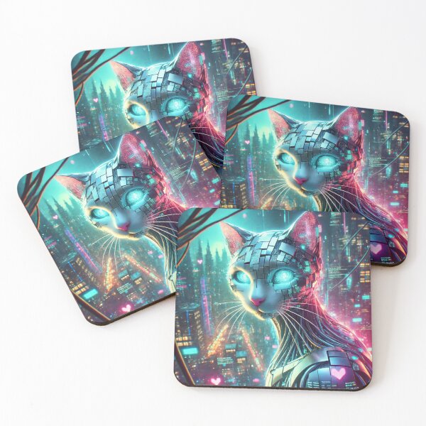 Item preview, Neon Cyber Cat – Sentinel of the Futuristic City designed and sold by FusiTink.